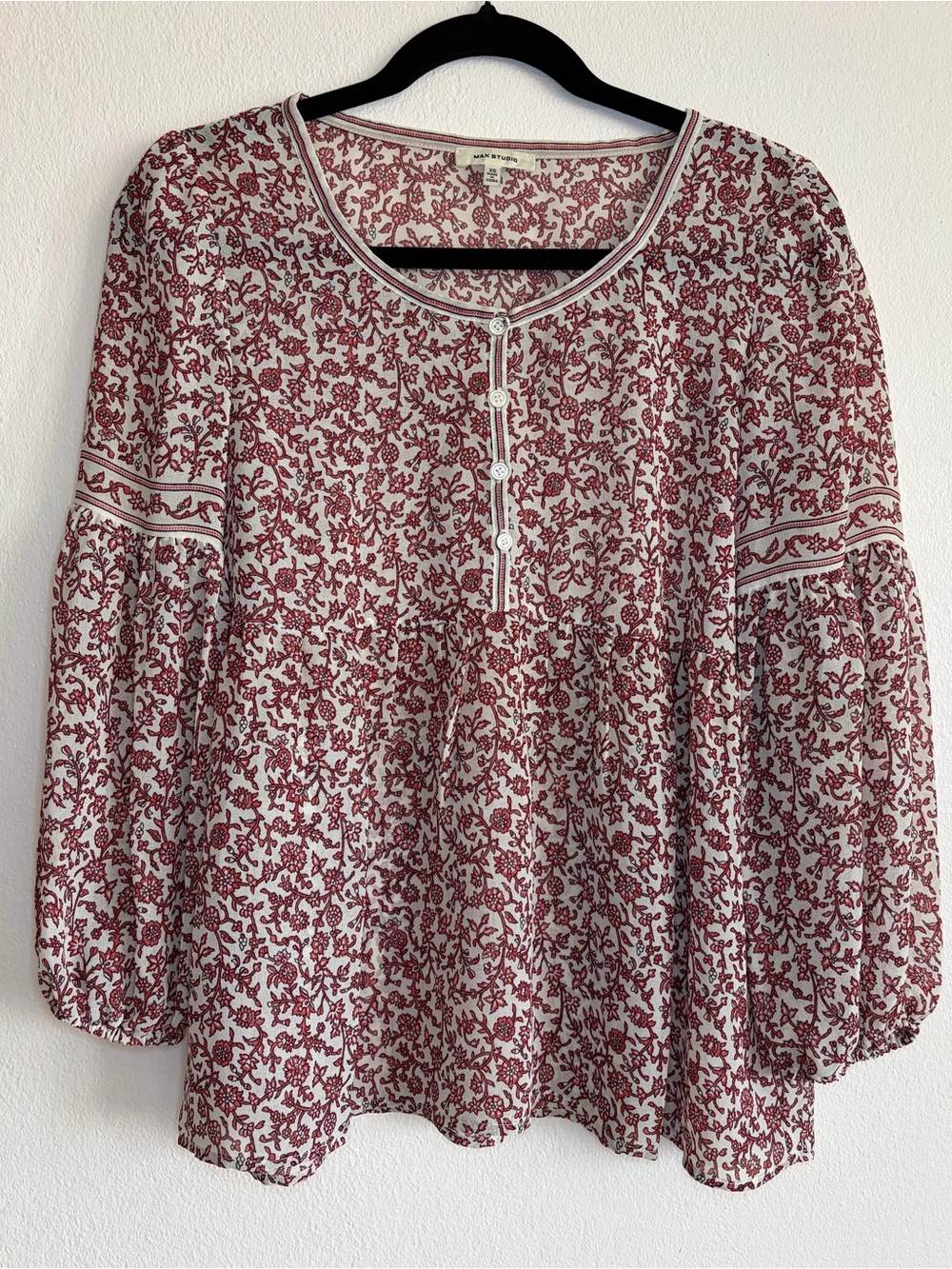 Floral Peasant Blouse - Red/Cream XS